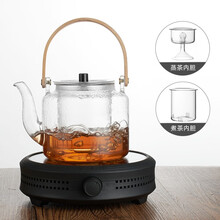 茶皇子电陶炉茶炉家用小型煮茶器铁银陶壶玻璃壶专用台式烧水炉 黑色电陶炉+曲颈蒸煮提梁壶
