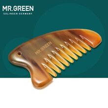 MR.GREEN白水牛角刮痧板无柄小梳子全身刮痧脸部按摩片拔筋棒送女友礼物单个礼盒装 Mr-7317