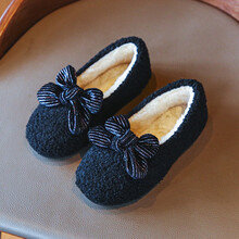 童鞋 女童鞋秋冬新款儿童毛毛鞋宝宝豆豆鞋时尚软底女孩加绒保暖棉鞋可爱公主鞋冬鞋 黑色【偏小码】 26码鞋子内长约15.7cm