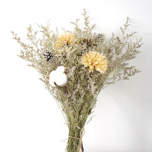 LmDec北欧简约风棉花松果干花花束 美式乡村桌面摆设花筒花器收纳框篮 玉兰球棉花松果干花花束