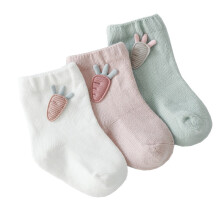 行走风景婴儿袜子春秋新款儿童袜子可爱卡通宝宝袜手工缝头新生儿无骨 萝卜组3双 XS(0-6个月)
