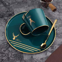 金裕尊网红咖啡杯欧式小奢华陶瓷高级英式下午茶餐具茶具杯子套装高档轻奢美式咖啡杯碟小精致北欧ins风格 绿 金鹿咖啡杯（圆）泡沫装