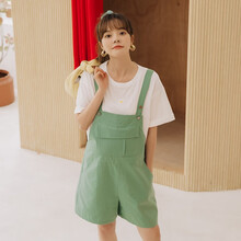 米度丽 孕妇裤裤子孕妇背带裤夏秋薄款宽松短裤外穿潮妈孕妇装夏装套装 5819 青蓝色背带裤 M码