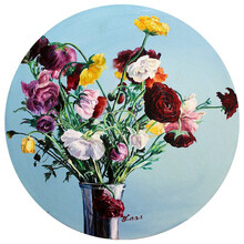 墨斗鱼艺术王晶油画作品花期圆满欧洲古典静物画花卉瓶花餐厅装饰画油画原作孤品手工装裱40*40cm