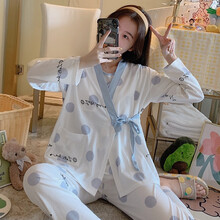 维黛芳三件套月子服睡衣薄款哺乳衣产后孕妇装和服吊带喂奶衣出院服套装 3311 XXL建议140-155斤