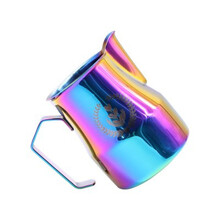 咖啡打奶缸 500ml吧台不锈钢拉花缸鹰嘴奶缸 WBC比赛咖啡师利器拉花杯 炫彩-组合图案500ML 电镀