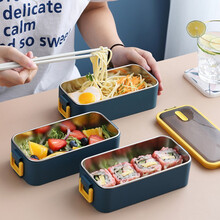 谦丰减肥学生带饭饭盒不锈钢304材质少女上班族便携多层分隔型便当盒减脂餐盒 北欧蓝【双层】