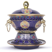 拜杰（BJ）新景泰蓝珐琅纯铜老北京小火锅单人自助火锅酒精小火锅一人肥牛锅 20cm景泰蓝黄铜内胆