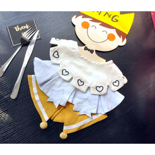 婴儿口水巾新生儿棉围兜男女宝宝纱布花边假领子围嘴 兰色系爱心（3条装薄款纱布）