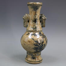 【绾夫人】元青花花草纹带耳赏瓶手绘仿古老货瓷器家居装饰摆件古董古玩收藏七夕情人节礼物