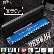 德国进口音簧天鹅28孔复音口琴专业演奏级重音高级成人儿童初学者学生入门乐器 音标版-星空蓝【专业演奏复音C调+自学礼包】