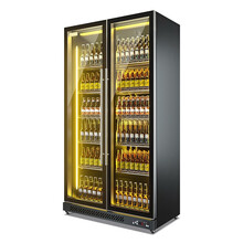 加承 饮料柜啤酒柜酒吧冰柜冷藏柜KTV酒店冰柜展示柜立式保鲜冰箱风冷黑色商用 双门王中王黄光1250