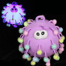 大号毛毛球闪光软胶发光球毛毛虫闪光熊手提发泄球宝宝捏儿童玩具 大号闪光毛毛球【紫色】