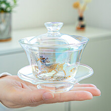 古德窑 贝彩烧盖碗茶杯套装加厚玻璃三才碗功夫茶具泡茶器单个小号 贝彩烧《麒麟》盖碗-彩盒装