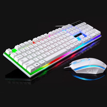 SOZA游戏背光发光机械手感键盘鼠标套装lol键鼠台式有线薄膜网吧外设电脑笔记本USB外接办公键盘 白色背光键盘+彩灯白鼠标