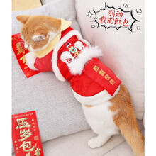 华元网红猫咪衣服新年唐装秋冬季小猫加厚保暖可爱英短蓝猫秋冬装 舞狮恭喜发财唐装 S
