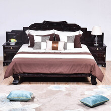 九鲤王府红木家具大红酸枝/老红木/老挝红酸枝（学名：交趾黄檀）檀雕花鸟高低床三件套实木大床卧室床榻 高低床：长197*宽180*高45(总高120)