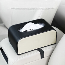 车载纸巾盒大容量车用中央扶手箱座式绑带纸抽盒松紧带汽车内饰品创意餐巾抽纸盒套 无标米黑色纸巾盒绑带式