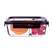 安买耐热玻璃饭盒微波炉加热碗分隔带透气孔上班族带饭水果密封便当盒玻璃保鲜盒 1000ML长方形两分格【无赠品】