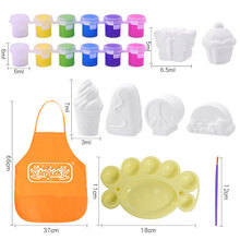 艺启乐彩绘画石膏娃娃涂色白胚涂鸦儿童diy手工上色陶瓷搪胶玩具女孩男孩生日礼物玩具 6个石模+12色水彩+画笔+水彩盘+围裙