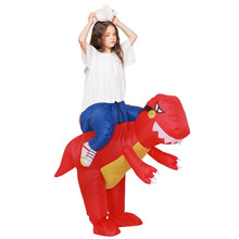 抖音同款亲子绿恐龙充气服饰cosplay表演外星人绿鬼天马独角兽西部牛仔大鸟皮卡丘大红公鸡相扑充气服 M码红恐龙充气服（适合125CM--155CM）