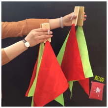 曲漾快板儿童口才教学快板红绸夹板广场舞表演手指板舞蹈道具一付4片 舞蹈竹板二色红+果绿三角C侧+袋