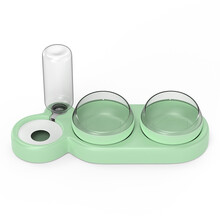 疯狂的小狗 猫碗双碗护颈自动饮水狗碗猫食盆防打翻猫粮猫咪碗狗饭盆 三合一碗绿色
