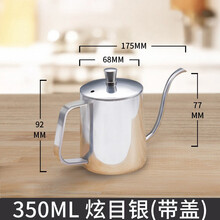 PAKCHOICE 手冲壶 细嘴咖啡壶家用挂耳手冲咖啡细口壶304不锈钢 炫目银 350ML（带盖）