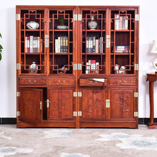 艺铭天下红木家具缅甸花梨（学名：大果紫檀）书房书柜实木书橱带门中式仿古陈列柜书架明清古典书房书橱柜玻 一对 长196宽38高198cm