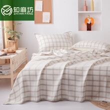 知麻坊 纯亚麻凉席100%床单夏款加厚1.8米双人纯麻格子学生单人床包边透气吸汗空调席可折叠软床席子 纯麻白格 210*230cm一对巾一条凉席（适用1.8米床）