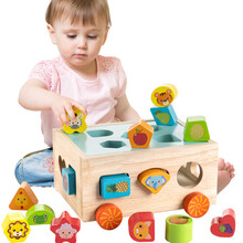 福孩儿宝宝玩具积木智力车 男孩女孩多孔形状配对动物认知两3周岁婴幼儿早教启蒙开发儿童生日礼物多功能木质