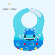 Marcus&Marcus marcus宽阔覆盖缤果硅胶围兜 新款防溅衣 防水婴儿围嘴口水巾 蓝色河马