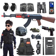 儿童玩具枪音乐小特警玩具男孩玩具枪小警察特种兵吃鸡装备套装小孩三级甲帽子抢95突击步声光玩具 AK可发射【全套装备】