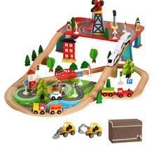 木质磁性轨道套装儿童拼搭木头轨道电动玩具火车 88件套盒装轨道（两个手推火车） 官方标配