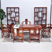 艺铭天下红木家具缅甸花梨（学名：大果紫檀）茶桌椅组合实木中式办公室茶艺桌泡茶桌茶几 茶桌椅组合六件套