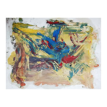 墨斗鱼艺术杨郑抽象丙烯原作抽象画黄色蓝色调纸本作品手工装裱实木画框极简风格现代简约21*30cm