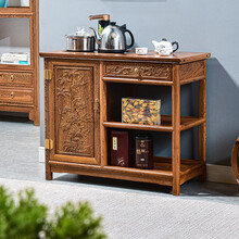 寻古红木家具非洲鸡翅木（学名：非洲崖豆木）茶水柜架实木烧水小茶台新中式电热炉边桌茶桌茶几可放水桶 A款：长80*宽38*高67cm（柜左）