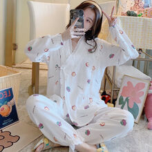 楚歌质优品 月子服春秋季纱布纯棉产后喂奶哺乳夏薄款吸汗透气怀孕期孕妇睡衣 和服2320 M码建议【85-110斤】