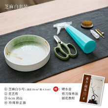 陶瓷花盘剑山插花花器小原流禅意水盘中式插花器皿日式花道花盆 芝麻白面包盘套装