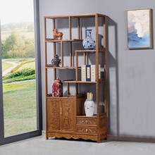 慢象红木家具非洲鸡翅木（学名：非洲崖豆木）博古架实木客厅隔断柜中式置物架古董架子茶叶架柜多宝阁展示架 单个 长120*宽30*高198cm