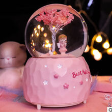 迪士尼同款水晶球音乐盒八音盒爱莎公主冰雪奇缘女生儿童生日7夕节礼物 樱花小女孩大号自动飘雪