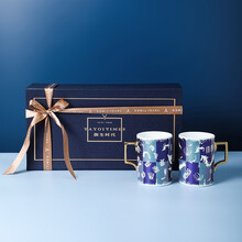 弥生时代马蒂斯「海洋世界」马克杯骨瓷对杯情侣杯子一对北欧风陶瓷杯 高的海洋对杯[礼袋+礼盒+贺卡]