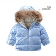 米乐熊女宝宝毛毛领羽绒服外套0-3岁婴儿衣服冬季 灰蓝 90cm