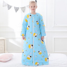 禾声婴儿中大童睡袋春夏季空调房薄款春秋冬纯棉小学生宝宝睡袋儿童防踢被秋冬季加厚四季通用防踢被神器 小牛-蓝色 衣长170cm【9-16岁选，春夏薄款】