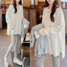 敏潮格伦孕妇春装套装外出时尚款2021新款棉质T恤休闲运动春季两件套春秋 套装 (上衣+浅灰裤) L