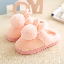 新款儿童棉拖鞋秋冬室内卡通球球保暖女童棉鞋小孩子棉拖宝宝拖鞋 儿童球球半包 粉色 21码(内长约18.5CM)