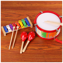 儿童节礼物8寸小军鼓幼儿园表演玩具敲鼓打击乐器腰鼓 红色鼓三件套