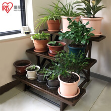 日本爱丽思IRIS 三层塑料露台台阶花盆架子园艺用品阳台种菜盆支架花架落地式盆景架爱丽丝 FS-900茶 三层（宽90*高60*进深54）