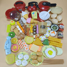 儿童过家家厨房玩具宝宝仿真食物套装早教蒸笼做饭早餐男孩女孩 小号厨具70件红(如图)