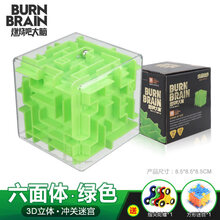 【燃烧吧大脑】3d立体迷宫球走珠儿童玩具魔方智力球专注力训练动脑 3D魔幻迷宫【六面体/绿色】送指尖陀螺+方形迷宫